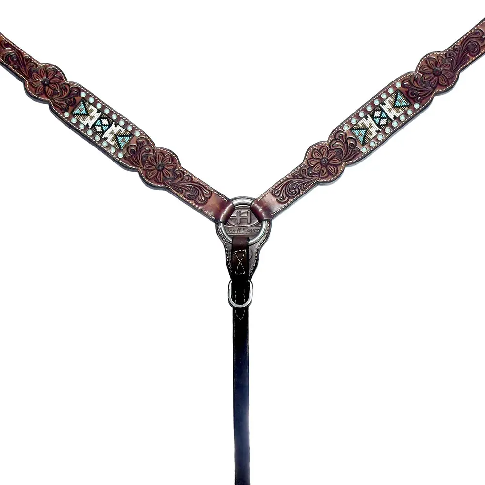 Bar H Equine Genuine Western American Leather Horse Premium Headstall & Breast Collar Set 1