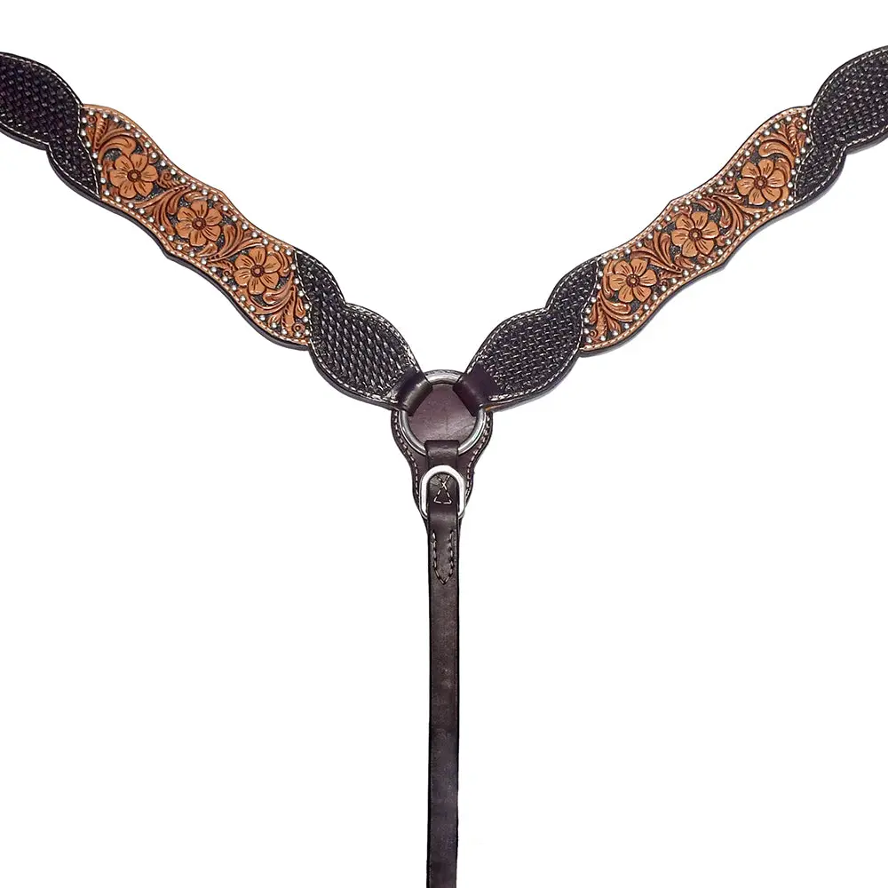 Bar H Equine Western Leather Horse Premium Headstall & Breast Collar Set 1