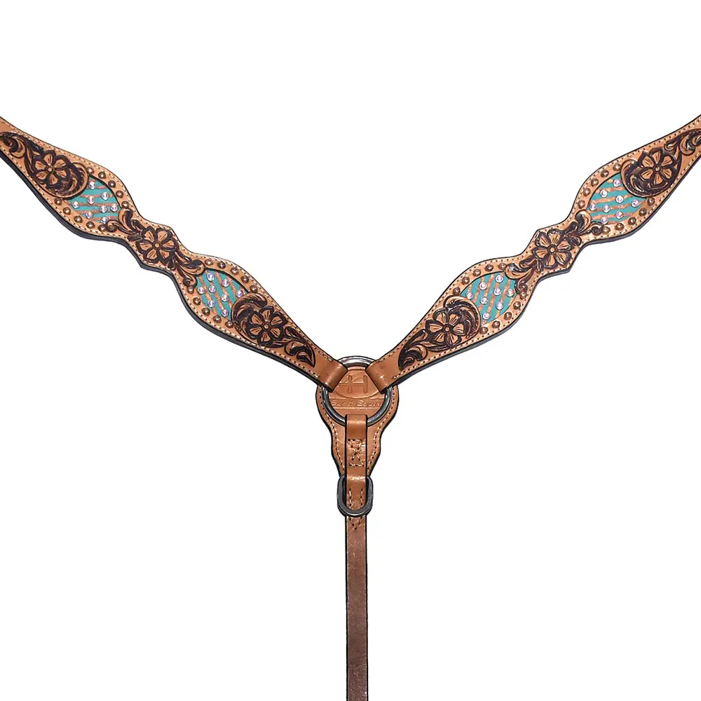 Bar H Equine Genuine Western American Leather Horse Premium Headstall & Breast Collar Set 2