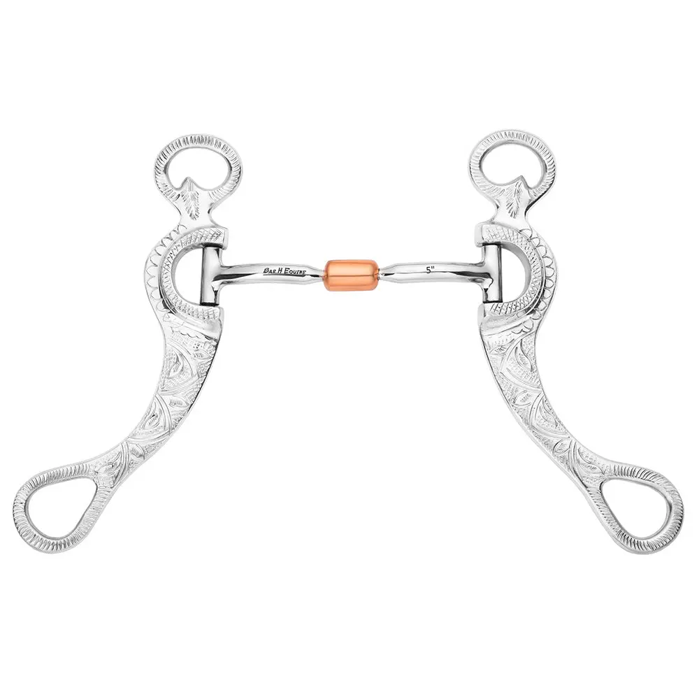Bar H Equine Aluminum Engraved Shank Copper Roller Curb Bit 1