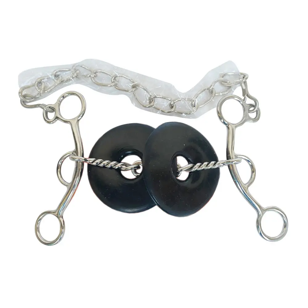 Bar H Equine Western Horse Training Bit With Rubber Donut Mouthpiece – Stainless Steel Shanks & Curb Chain 1