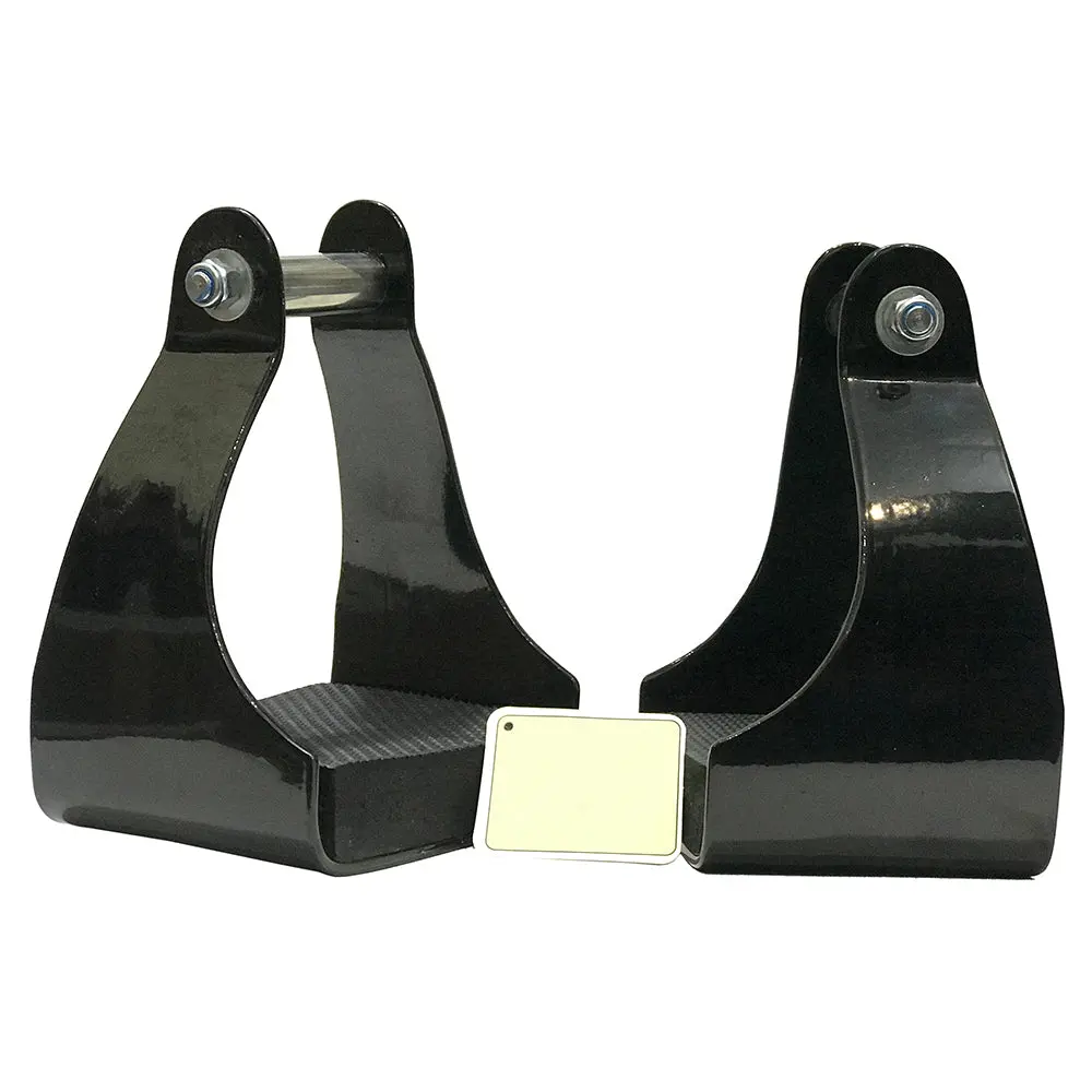 Bar H Equine 2.5 In Neck Western Horse Heavy-Duty Aluminium Saddle Stirrups Pair Black 1