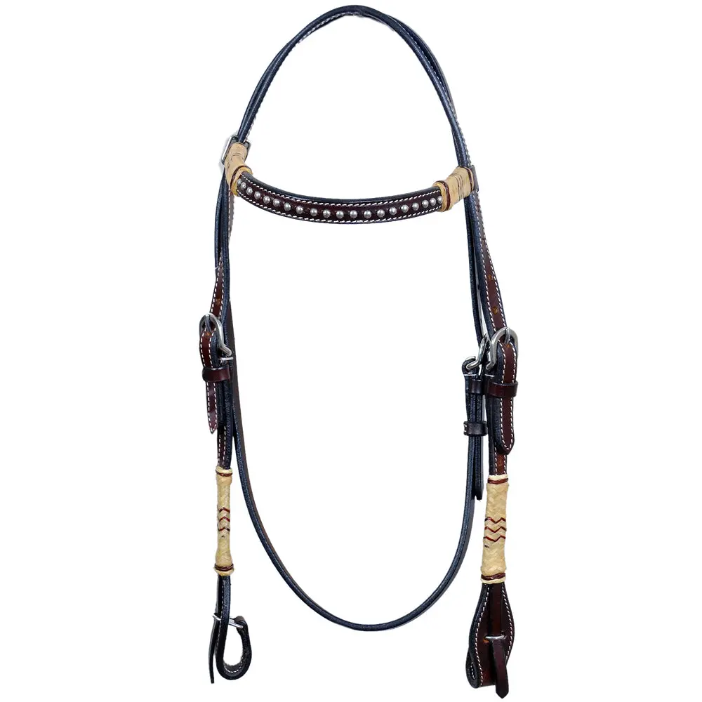 Bar H Equine Western Horse Rawhide Genuine American Leather Headstall 2