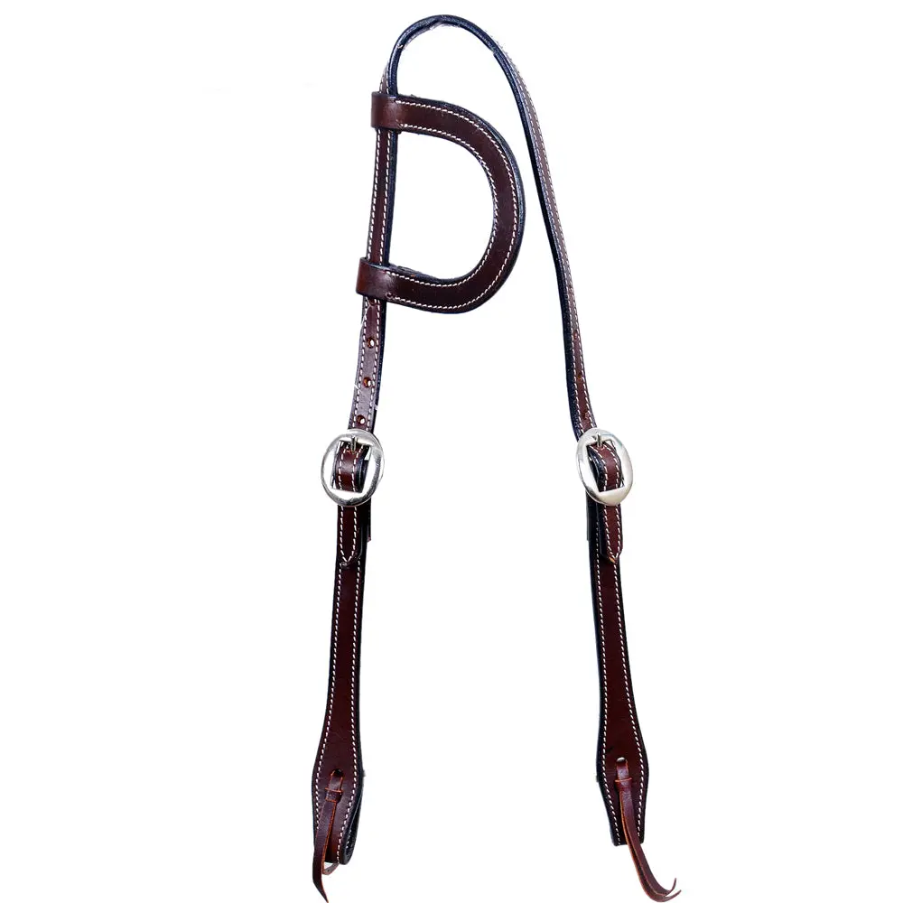 Bar H Equine Western Horse Genuine Leather Hand Tooled One Ear Headstall Dark Brown 1