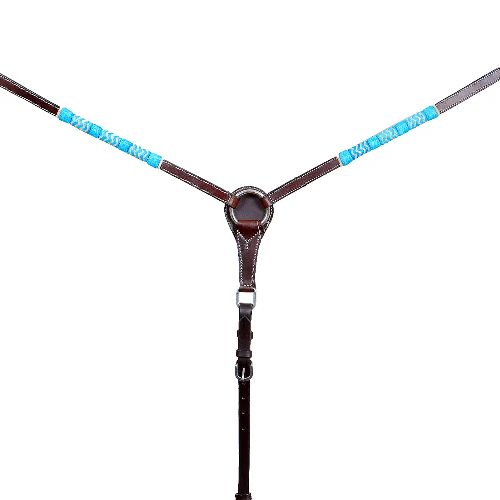 Bar H Equine Genuine Turquoise Rawhide Horse Western Leather Breast Collar Brown 1