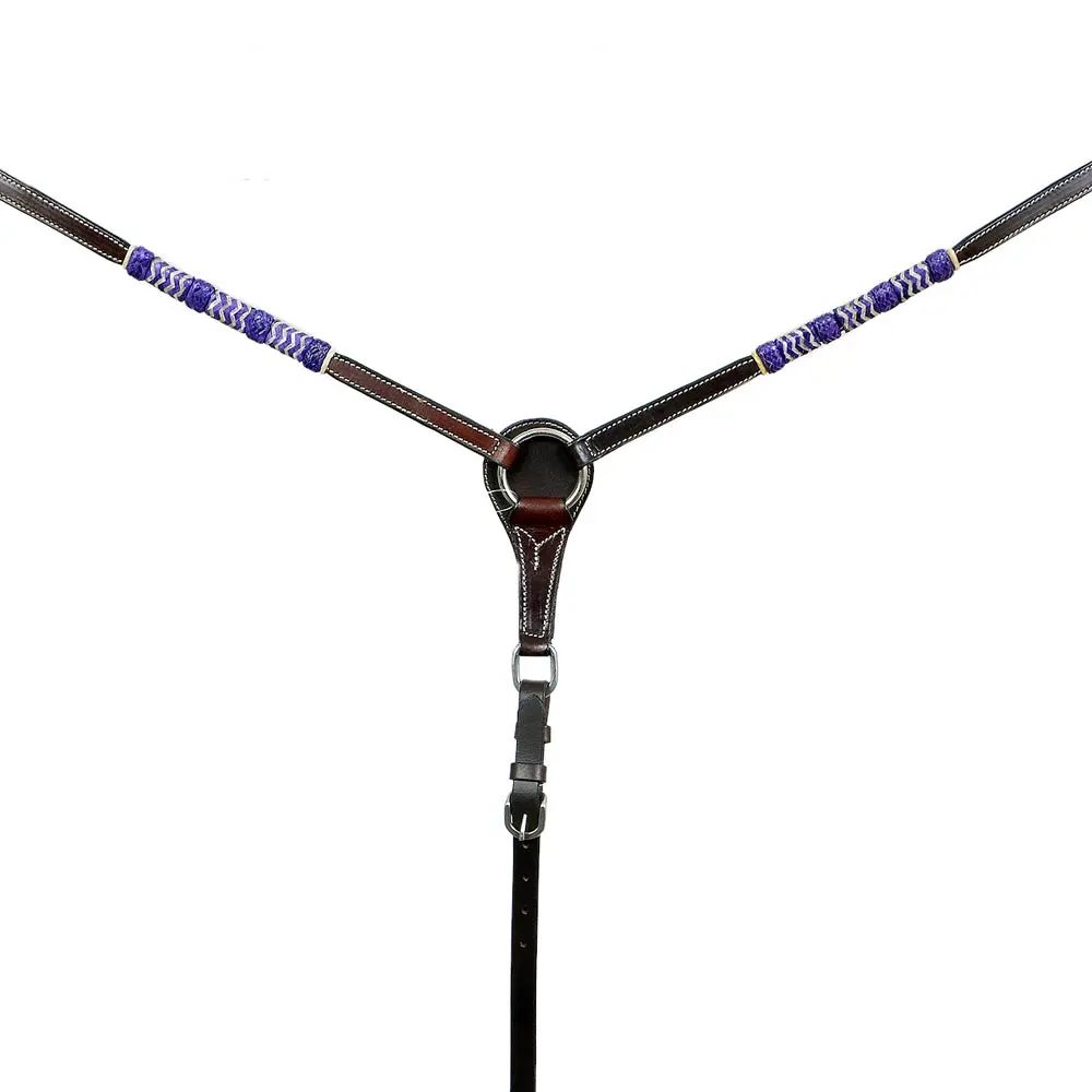 Bar H Equine Blue Rawhide Horse Western Leather Breast Collar Dark Brown 1