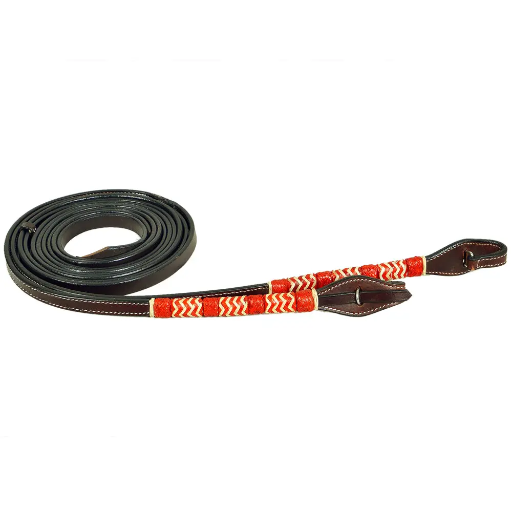 Bar H Equine Western Horse 8Ft Rawhide Braiding American Leather Split Reins 1