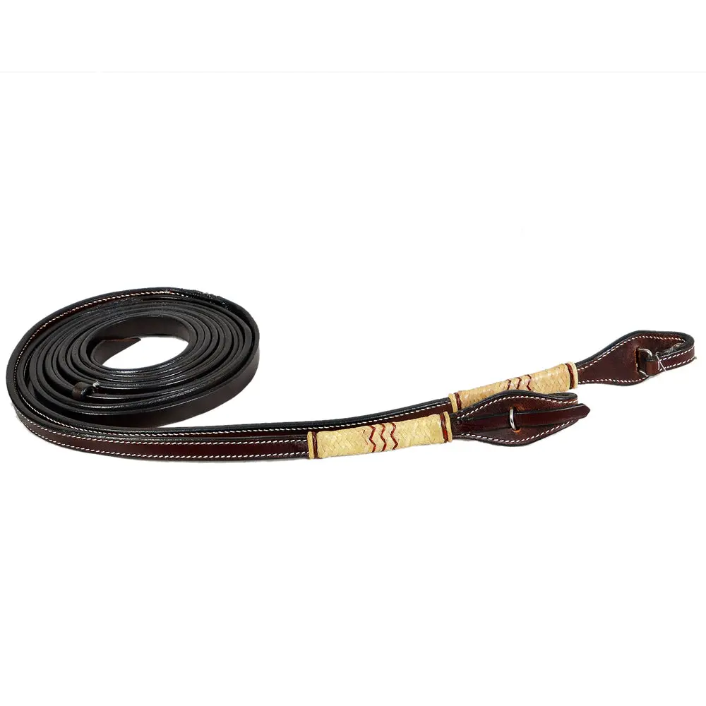 Bar H Equine Western Horse 8Ft Natural Rawhide Braiding American Leather Split Reins 1