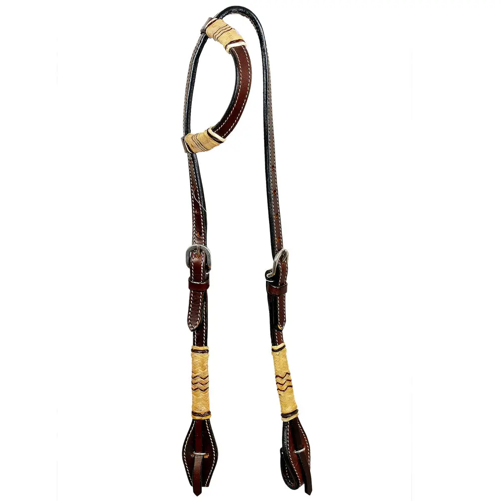 Bar H Equine Western Horse Genuine Leather Raw Hide One Ear Headstall Dark Brown 1