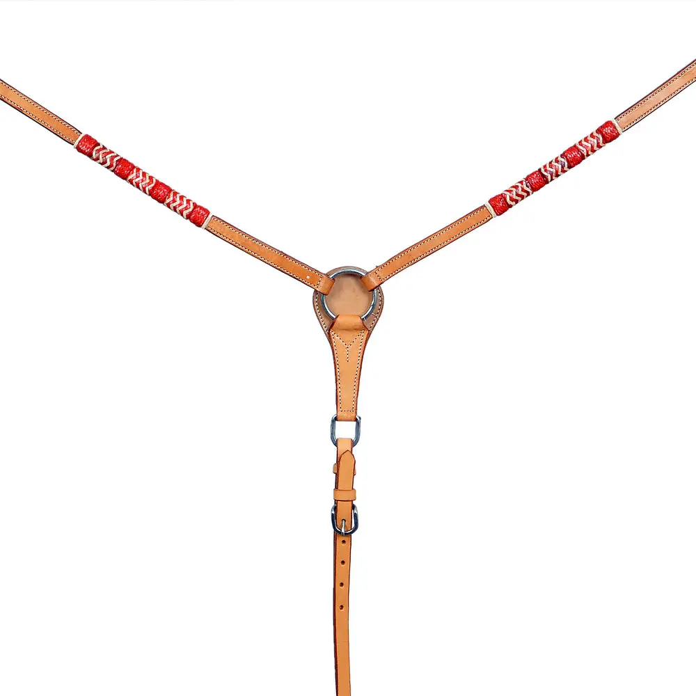 Bar H Equine Red Rawhide Horse Western Leather Breast Collar Tan 1