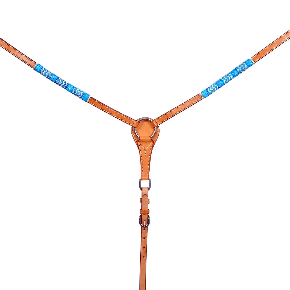 Bar H Equine Genuine Turquoise Rawhide Horse Western Leather Breast Collar Tan 1