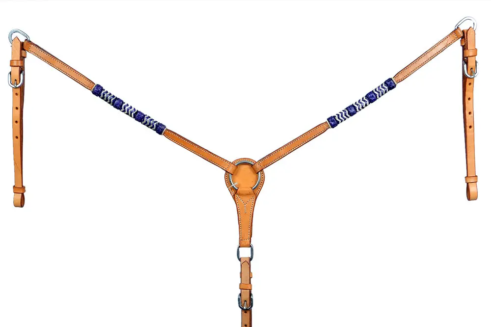 Bar H Equine Genuine Blue Rawhide Horse Western Leather Breast Collar Tan 2