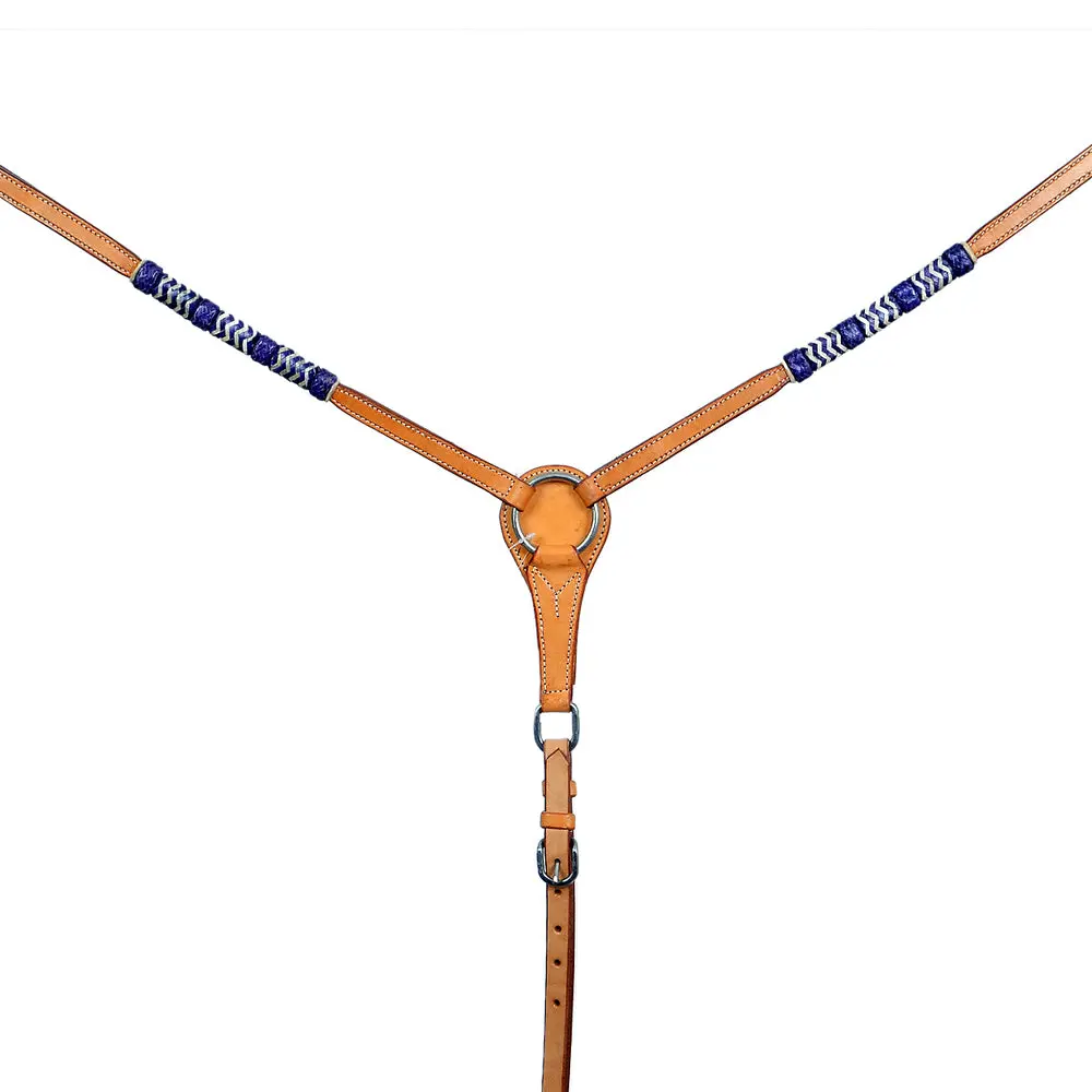 Bar H Equine Genuine Blue Rawhide Horse Western Leather Breast Collar Tan 1