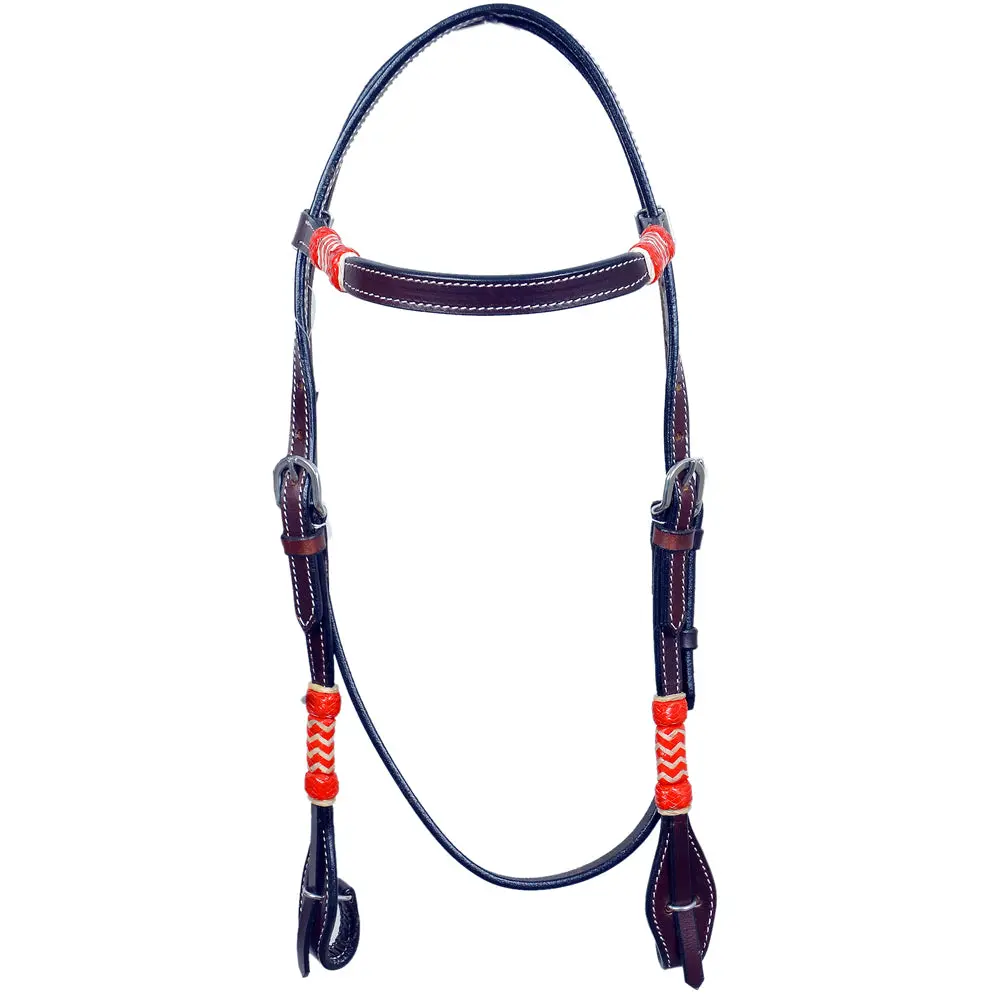 Bar H Equine Western Horse Rawhide Genuine American Leather Headstall 1