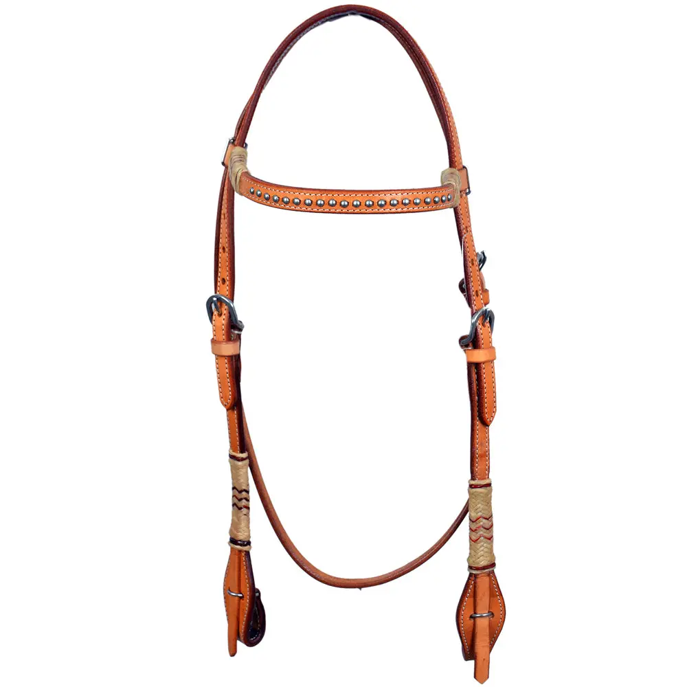 Bar H Equine Western Horse Rawhide Genuine American Leather Headstall 2
