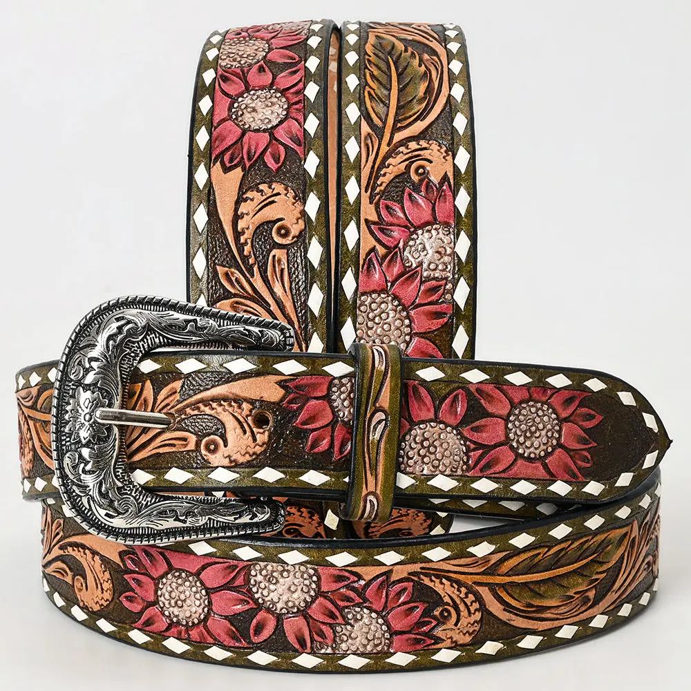 American Darling Beautifully Hand Tooled Green Genuine Leather Belt Men And Women Western With Removable Buckle 35