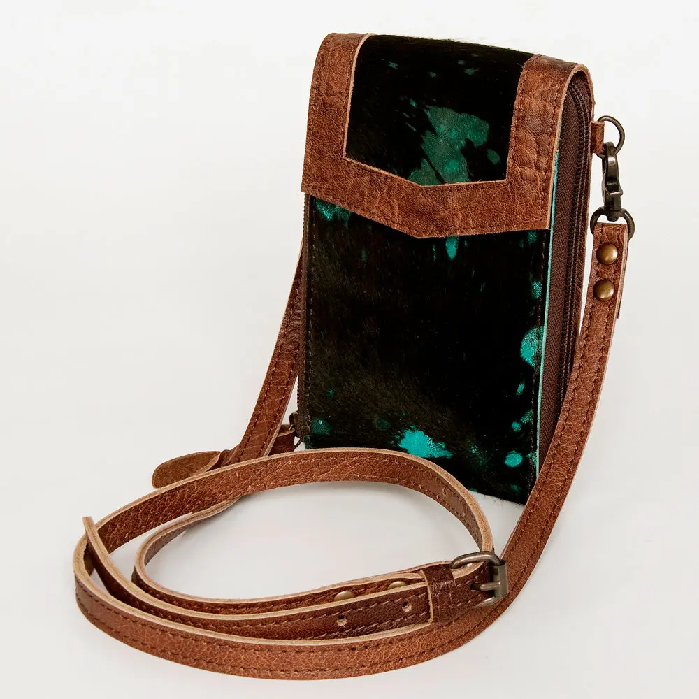 American Darling Cell Phone Holder, Genuine Hair-On Cowhide & Full Grain Leather, Western Crossbody Bag, 7In X 4In X 1In 2