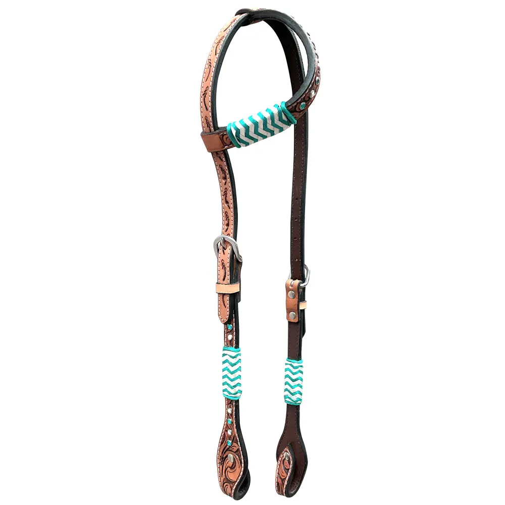 Bar H Equine American Leather Horse Saddle Tack One Ear Headstall | Breast Collar Browband Wither Strap Set Ber209 4