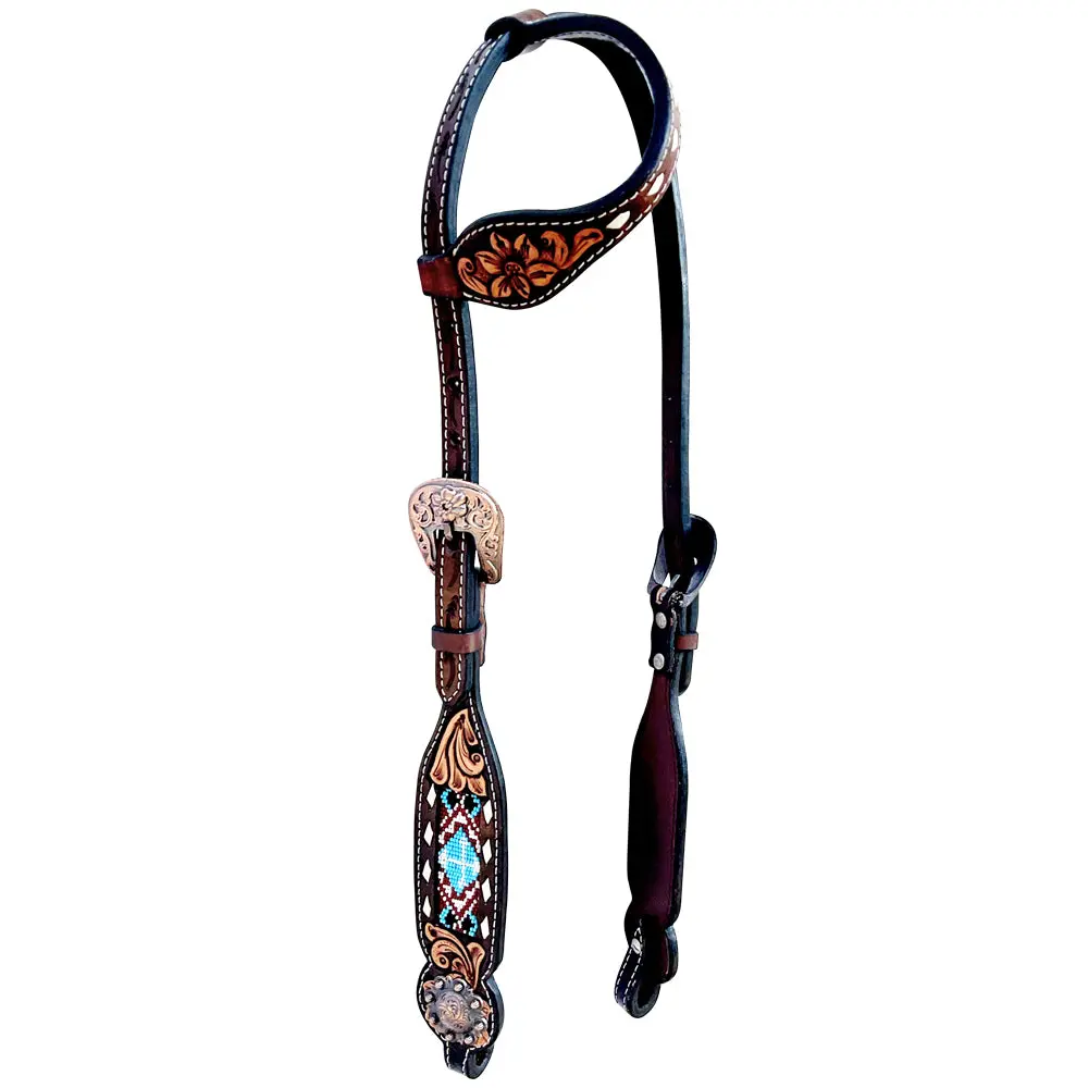 Bar H Equine Genuine Western American Leather Horse Premium Headstall & Breast Collar Set 1