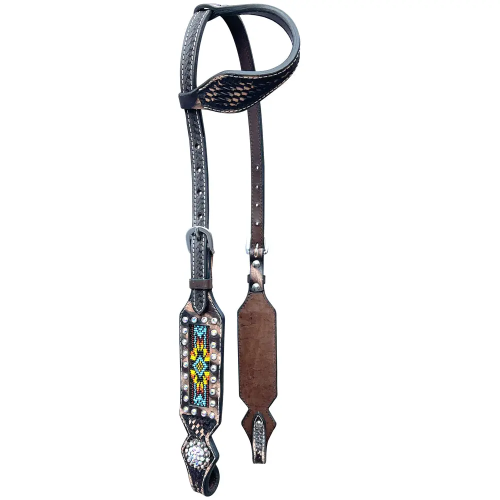 Bar H Equine Genuine Western American Leather Horse Premium Headstall & Breast Collar Set 1
