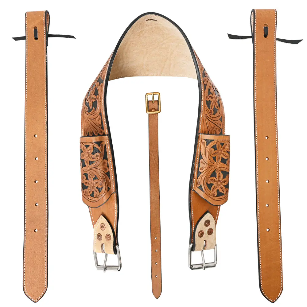Horse Saddle Flank Cinch Girth Handtooled Leather W/ Billets Tan Comfytack By Hilason 1