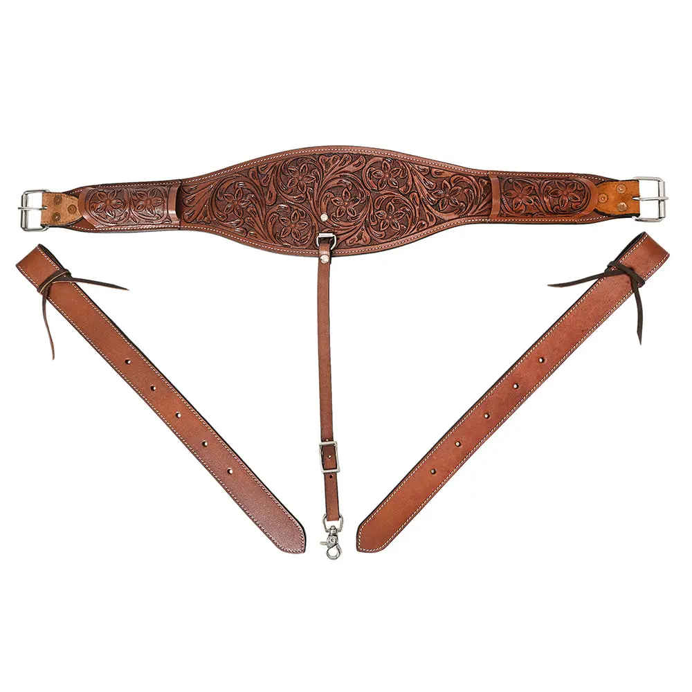 Horse Saddle Flank Cinch Girth Handtooled Leather W/ Billets Brown Comfytack By Hilason 1