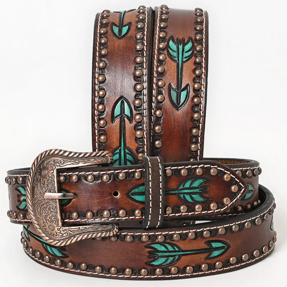 Bar H Equine Brown Austin Arrow Spotted Hand Painted Genuine Leather Men & Women Belt Unisex Western 2