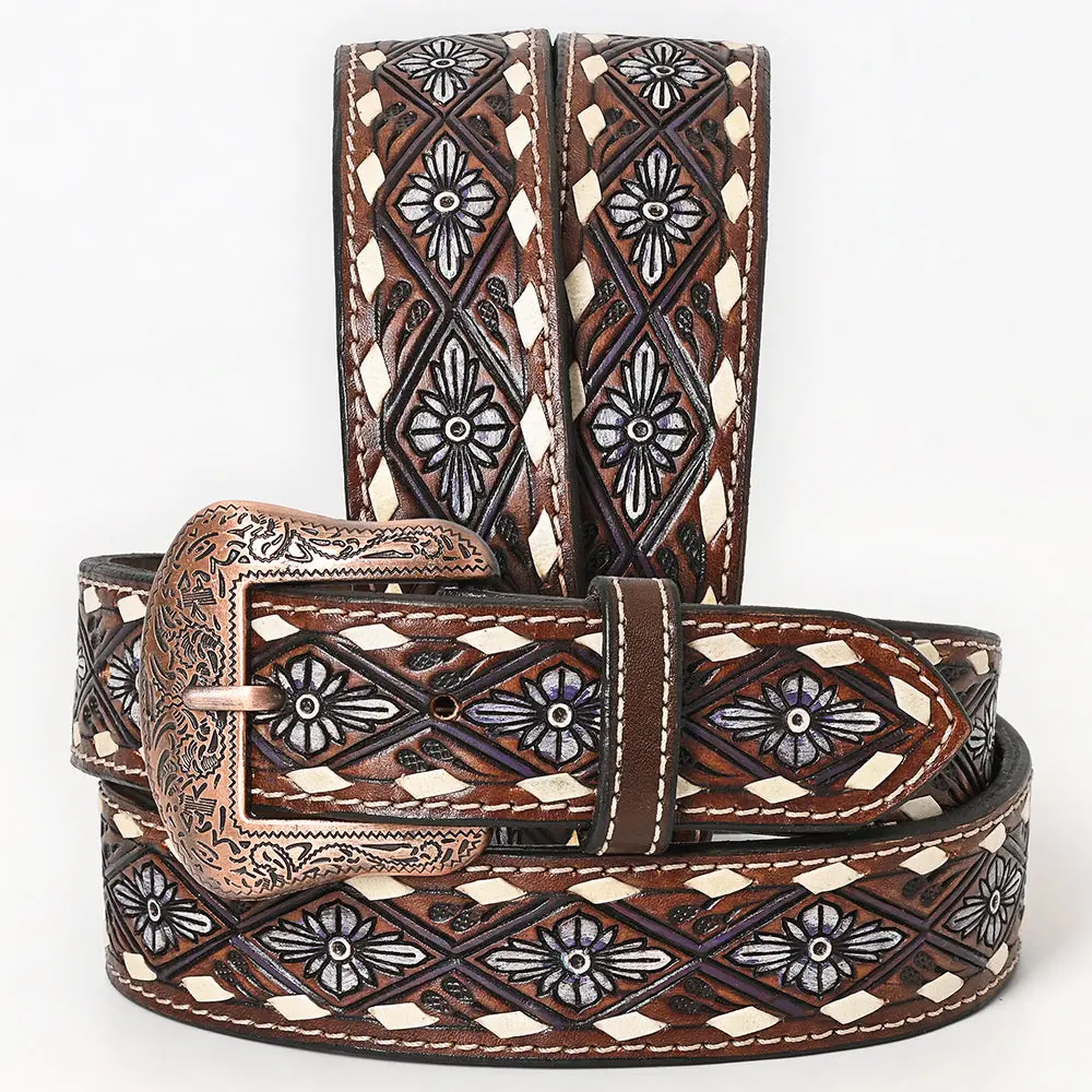 Bar H Equine Hand Tooled Genuine Leather Crafted Dark Brown Unisex Western Belt Removable Buckle Full Grain 1