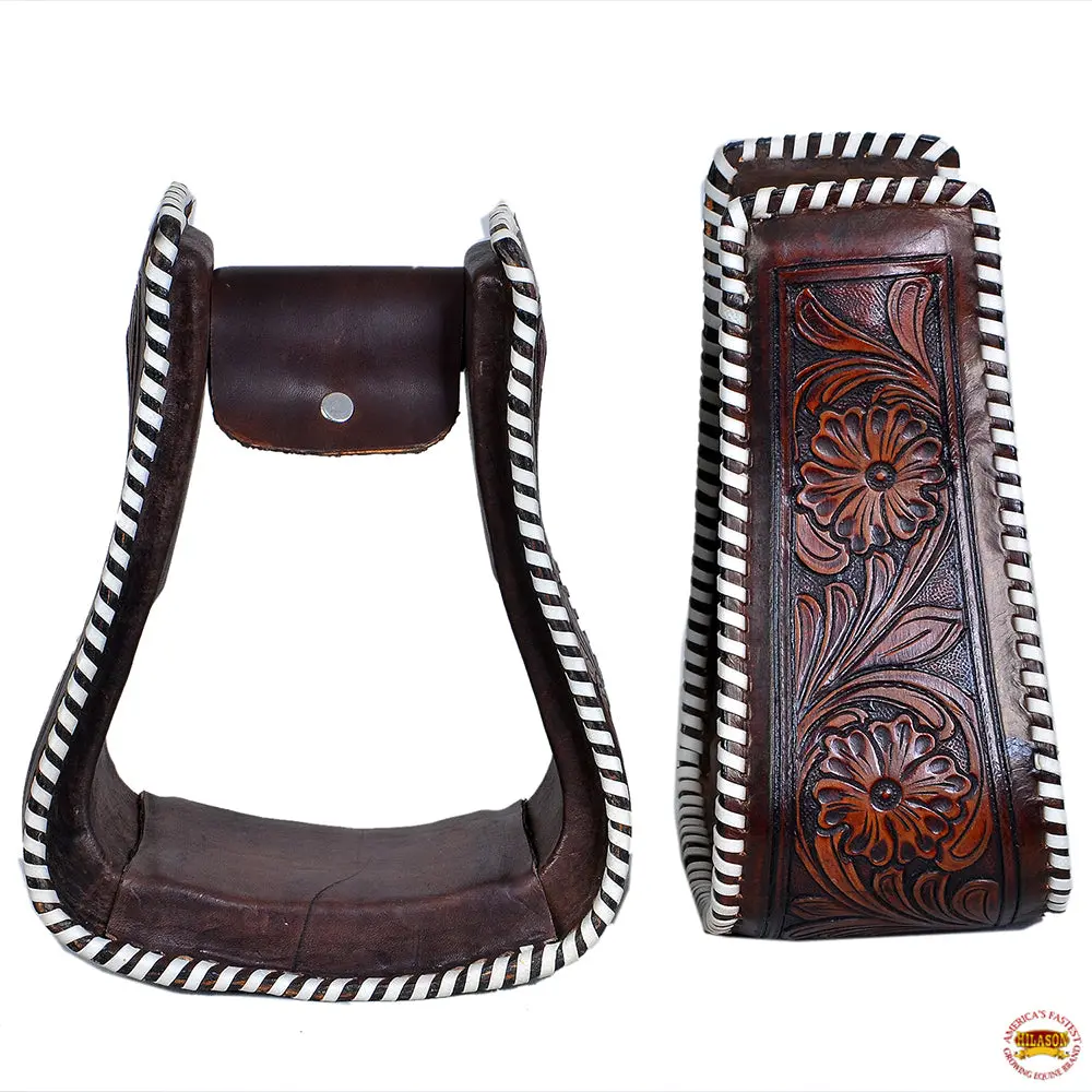 Hilason Horse Western Saddle Stirrup Leather Floral Stirrups Pair | For Barrel Racing Horses 1