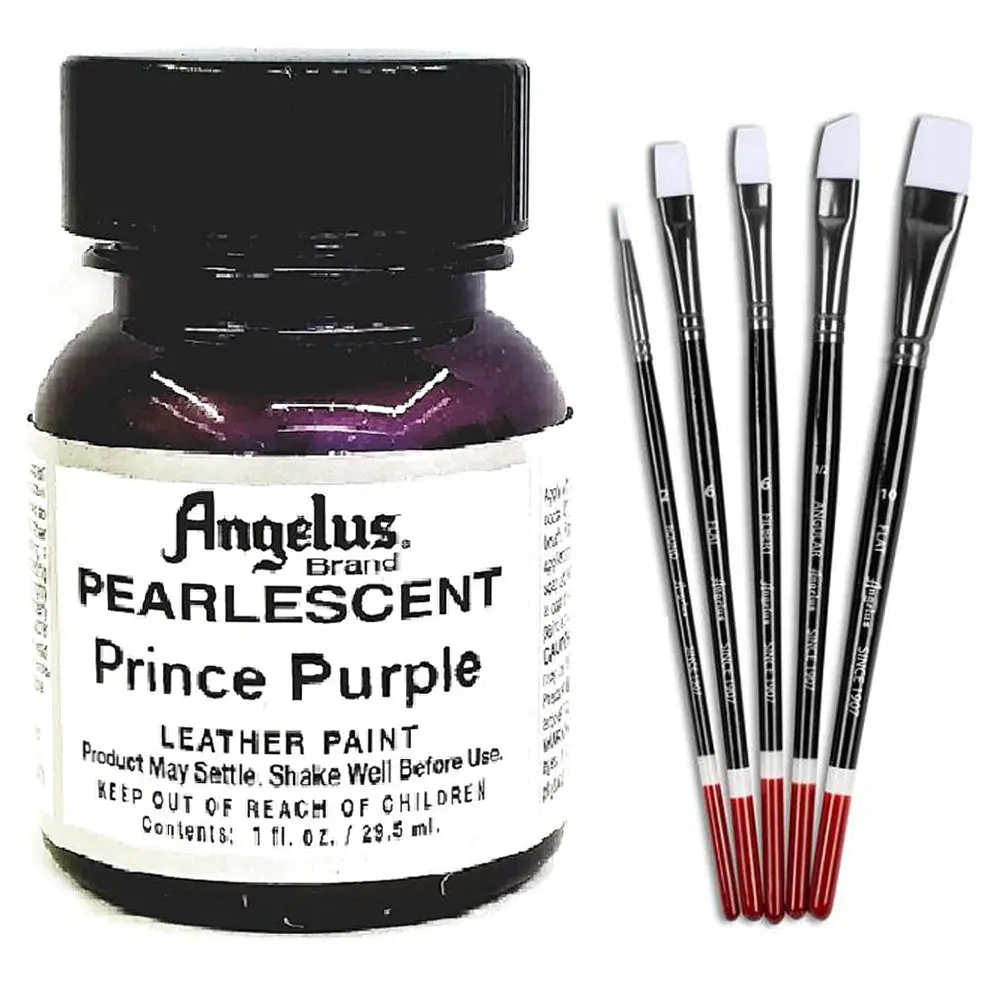 1 Oz Angelus Pearlescent Leather Paint Prince Purple W/ 5 Pc Brush Set 1