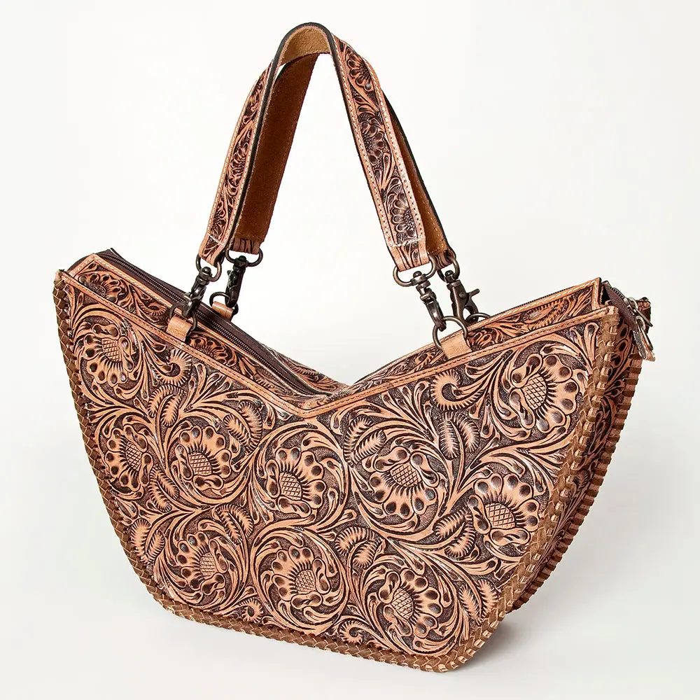 American Darling Tote Bag Western Leather Hand Tooled Floral Carved Full Grain Vegetable Tanned Genuine Leather 13X19 1
