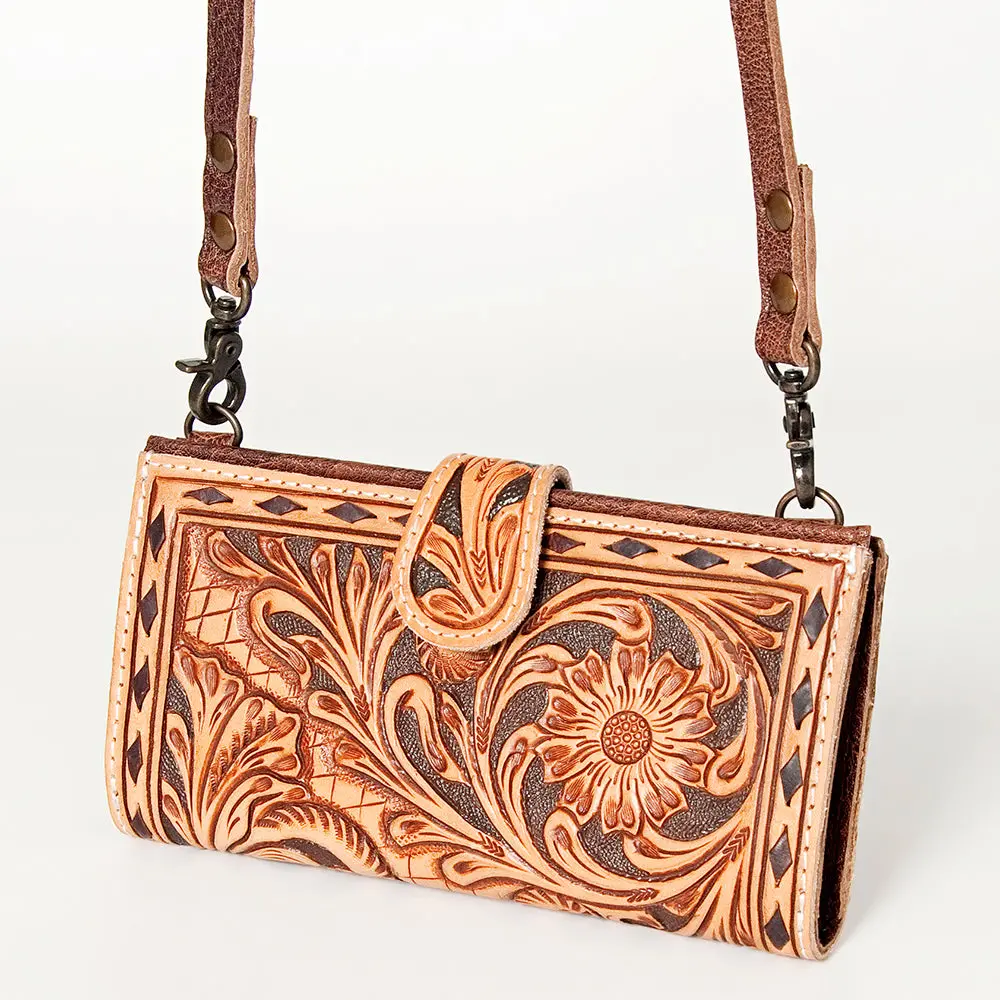 American Darling Small Cross Body Bag Western Leather Hand Tooled Floral Carved Buck Stitched Genuine Leather 4.5X8 1