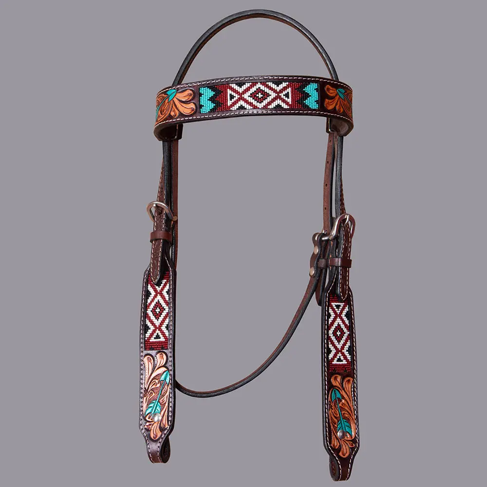 Bar H Equine Horse Leather Headstall | Western For Horses Stainless Steel Buckle 1