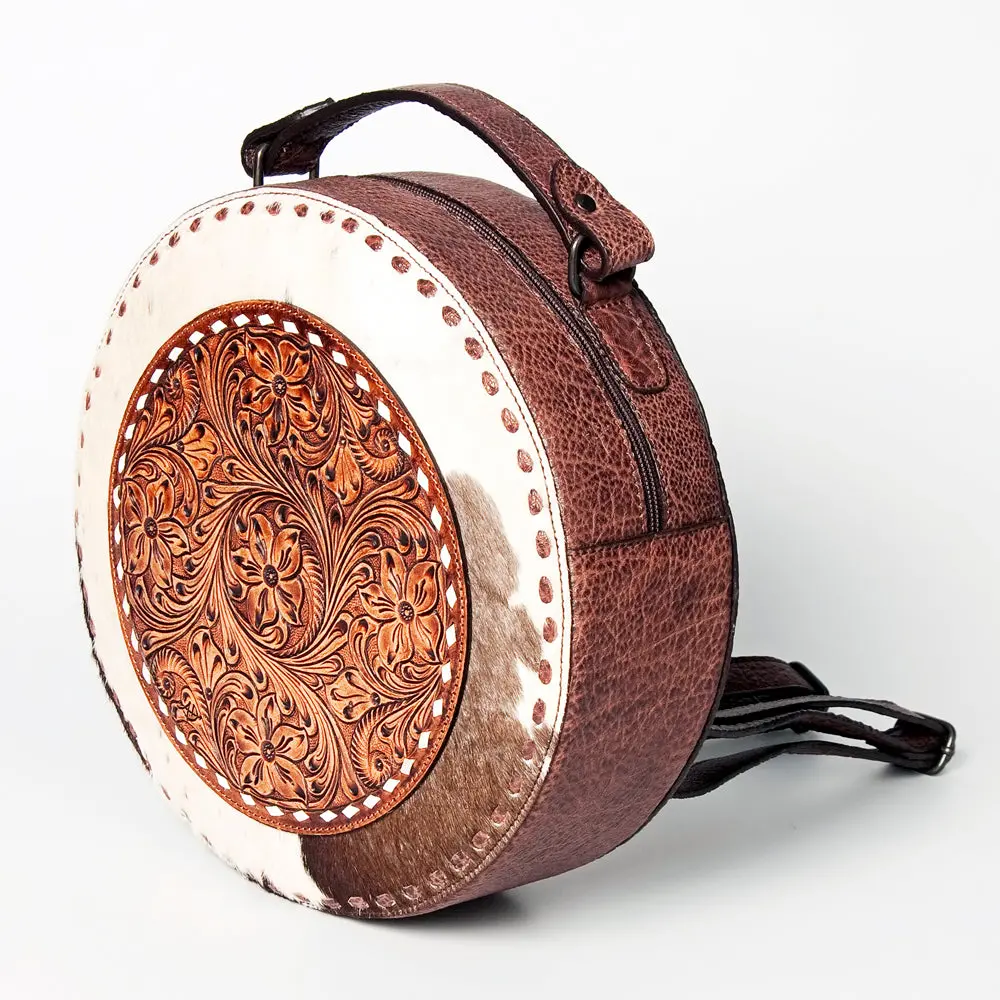 American Darling Canteen Hand Tooled Hair-On Genuine Leather Women Bag Western Handbag Purse 1