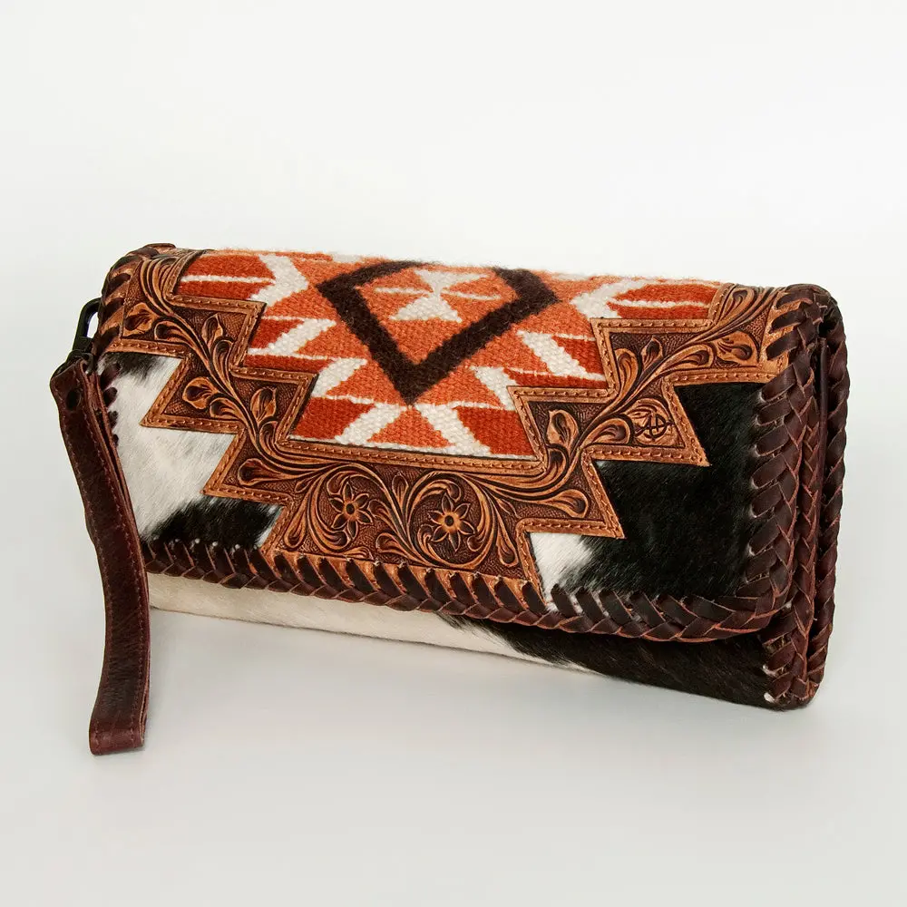 American Darling Wristlet Saddle Blanket Fabric Genuine Leather Western Women Bag | Handbag Purse Travel Clutch 1