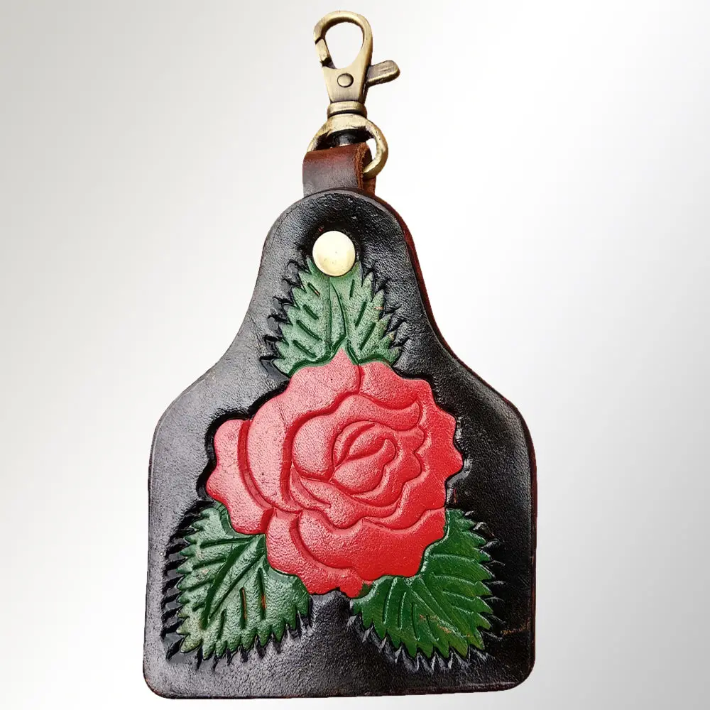 American Darling Adkrx101 Hand Tooled Carved Genuine Leather Keyring 1