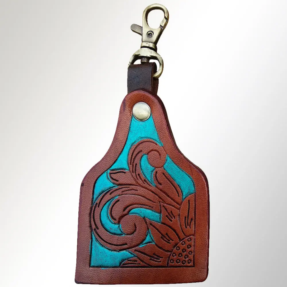 American Darling Adkrx102 Hand Tooled Carved Genuine Leather Keyring 1