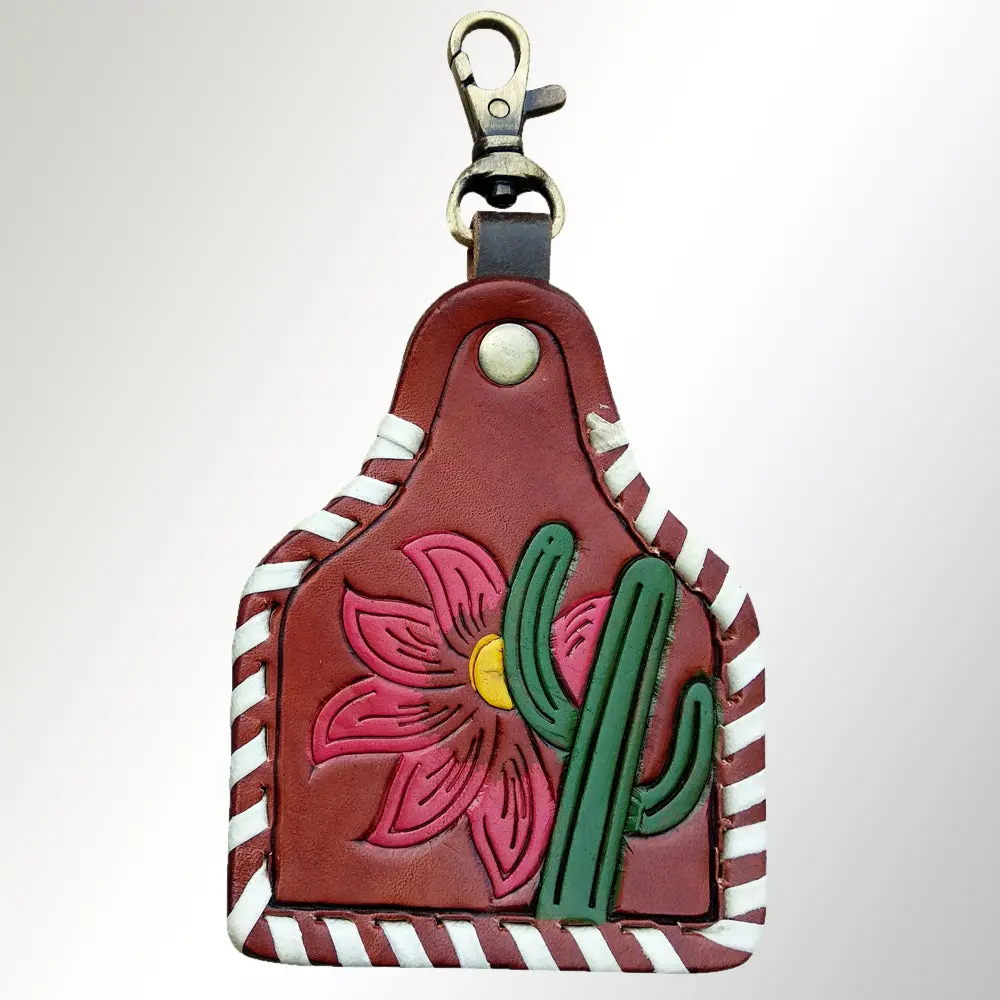 American Darling Adkrx103 Hand Tooled Carved Genuine Leather Keyring 1