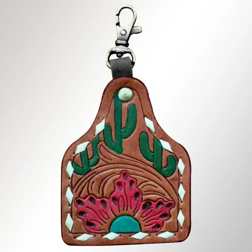 American Darling Adkrx104 Hand Tooled Carved Genuine Leather Keyring 1
