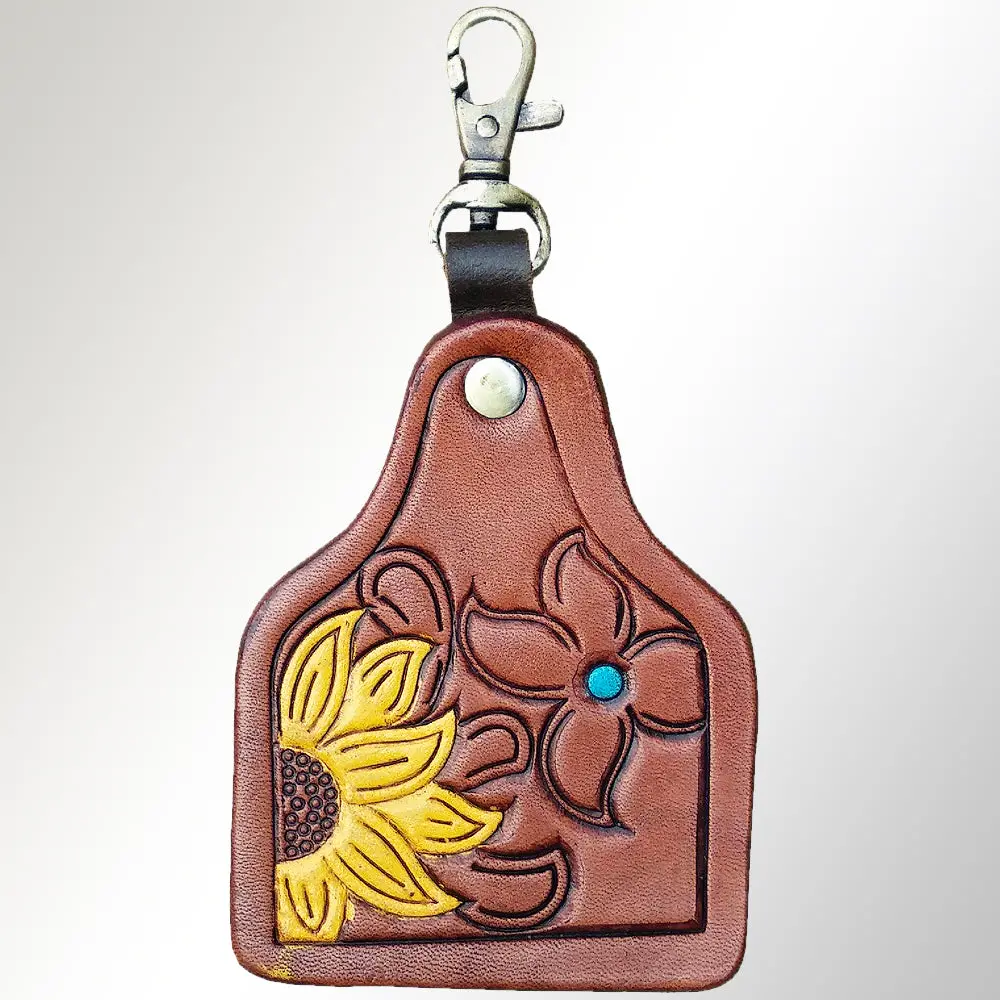 American Darling Adkrx105 Hand Tooled Carved Genuine Leather Keyring 1