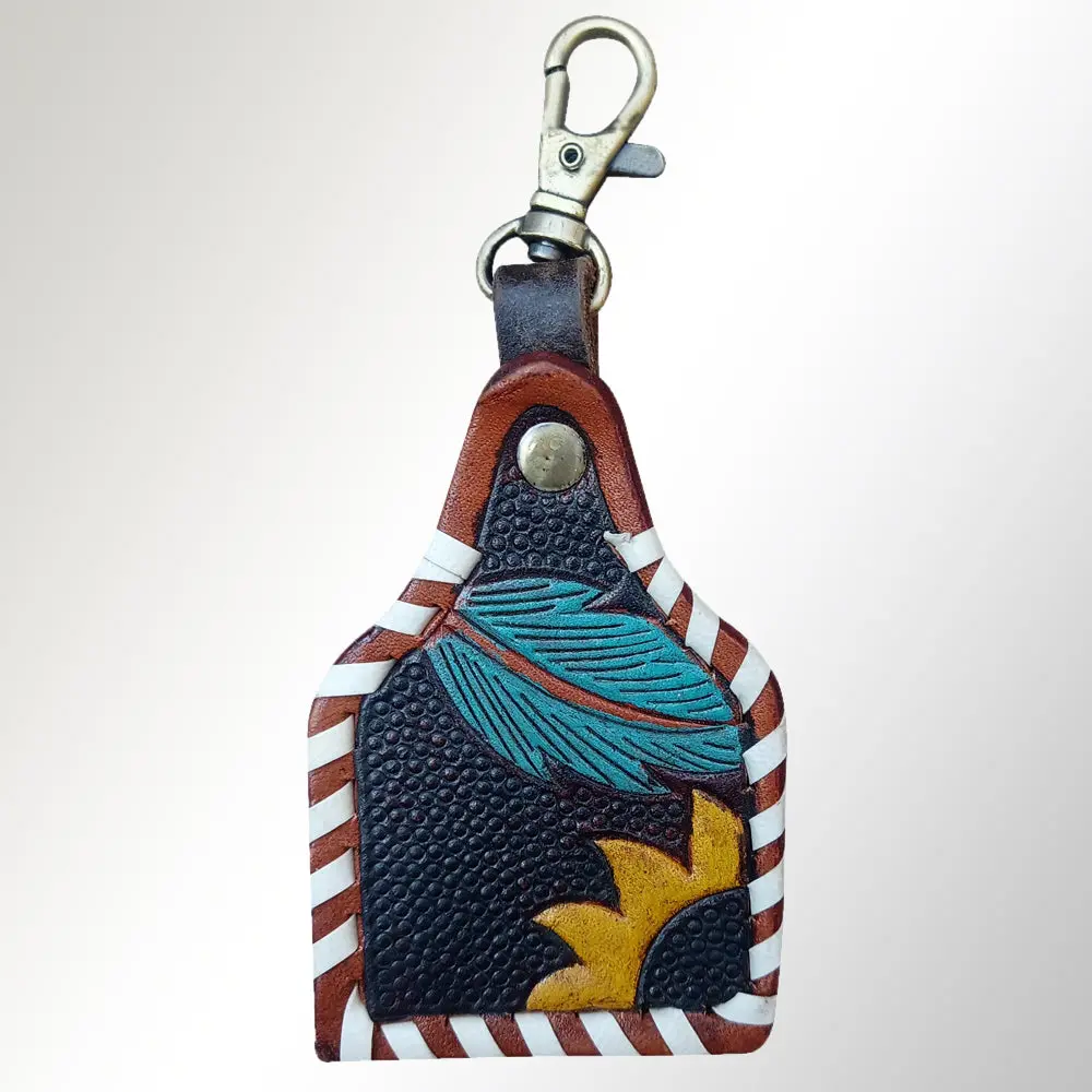 American Darling Adkrx106 Hand Tooled Carved Genuine Leather Keyring 1