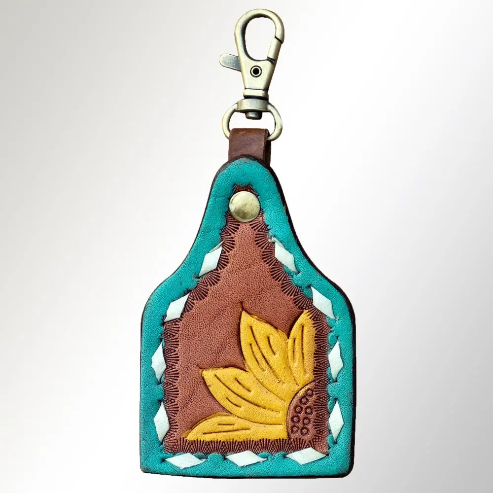 American Darling Adkrx107 Hand Tooled Carved Genuine Leather Keyring 1