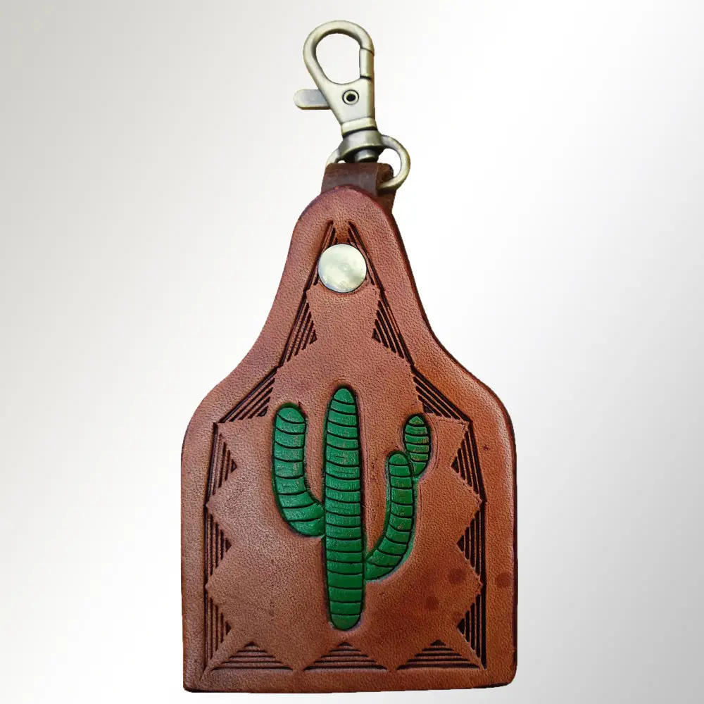 American Darling Adkrx108 Hand Tooled Carved Genuine Leather Keyring 1