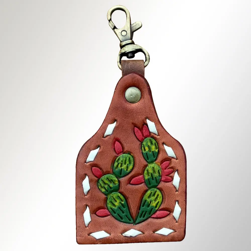 American Darling Adkrx112 Hand Tooled Carved Genuine Leather Keyring 1