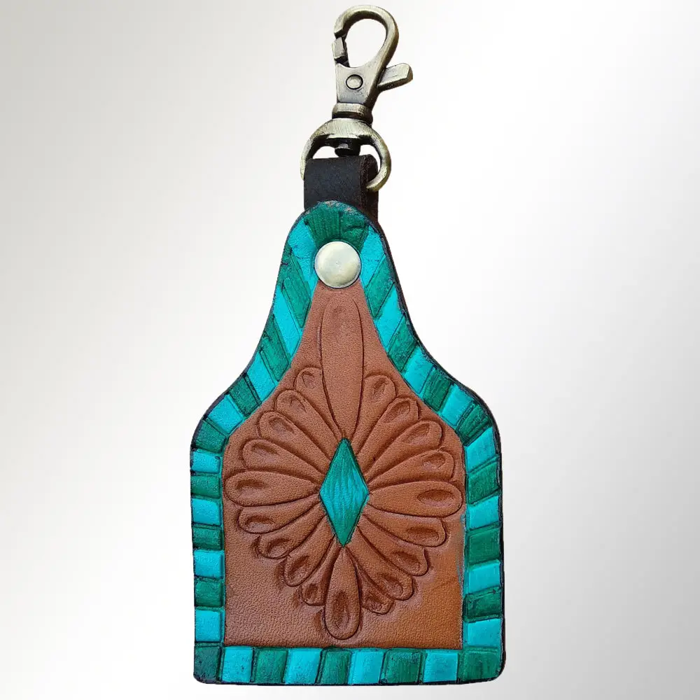 American Darling Adkrx113 Hand Tooled Carved Genuine Leather Keyring 1
