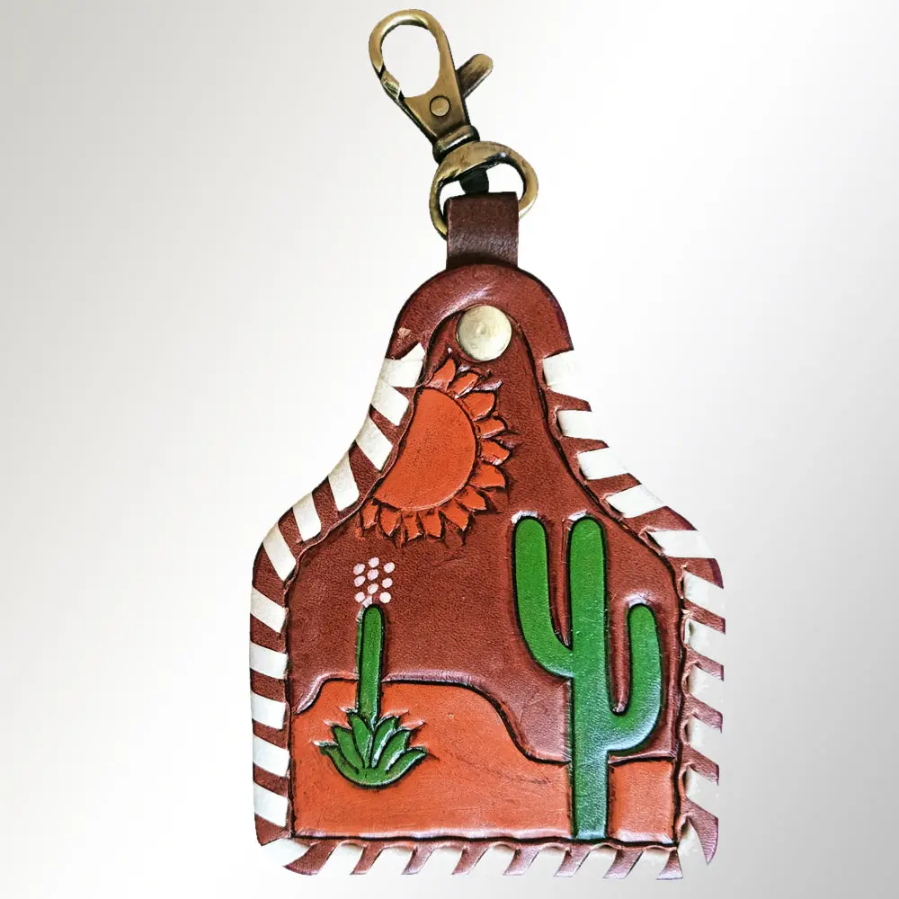 American Darling Adkrx114 Hand Tooled Carved Genuine Leather Keyring 1