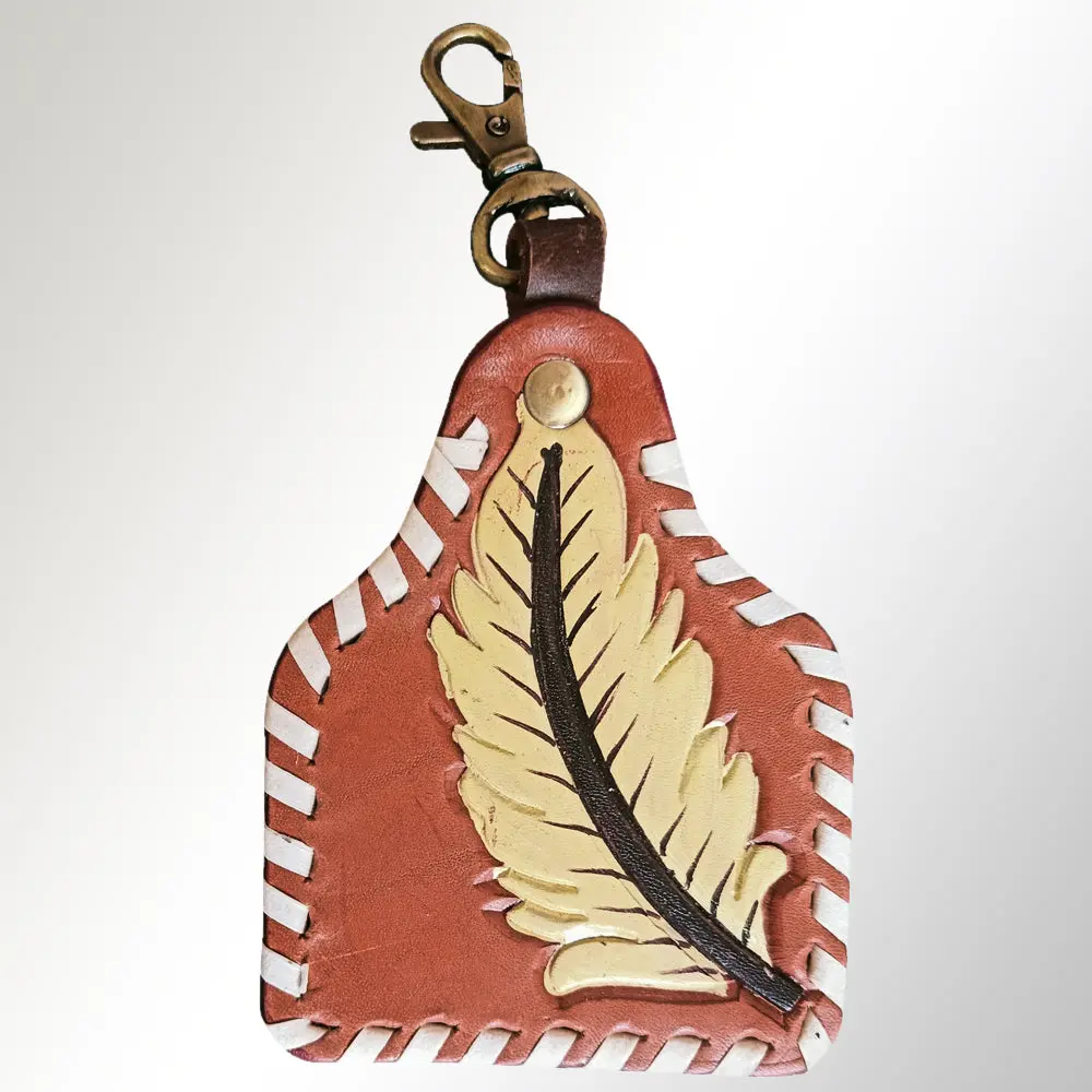 American Darling Adkrx118 Hand Tooled Carved Genuine Leather Keyring 1