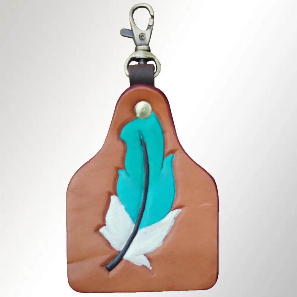 American Darling Adkrx120 Hand Tooled Carved Genuine Leather Keyring 1