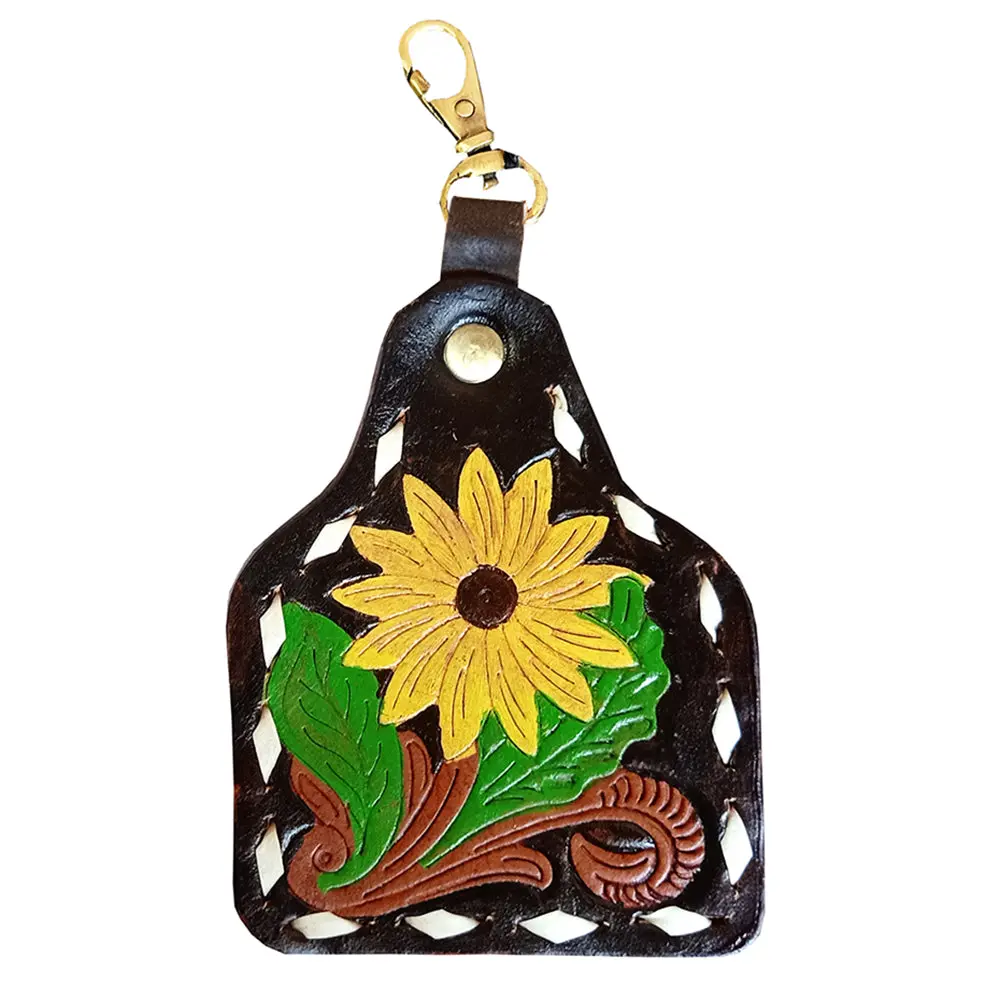 American Darling Adkrx122 Hand Tooled Carved Genuine Leather Keyring 1