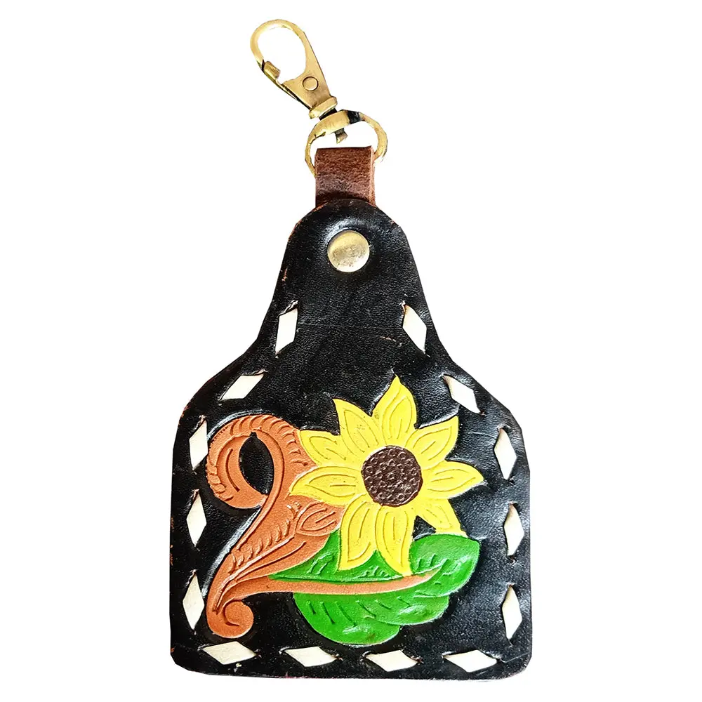 American Darling Adkrx123 Hand Tooled Carved Genuine Leather Keyring 1